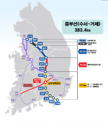 2027년 개통 목표로 본격 추진하는 김천-거제간 남부내륙철도 