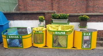 여수시 시전동, 꽃 화분·드럼통 이용 분리수거함 설치
