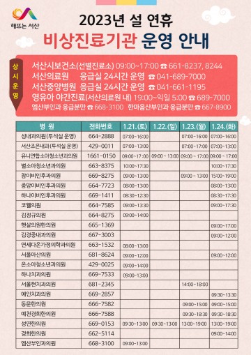 서산시, 설 연휴 기간 응급 진료 체계 운영