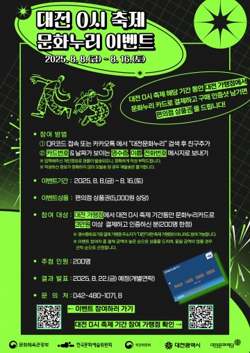 대전문화재단, ‘대전 0시 축제’ 기간 문화누리카드 가맹점 확대 운영
