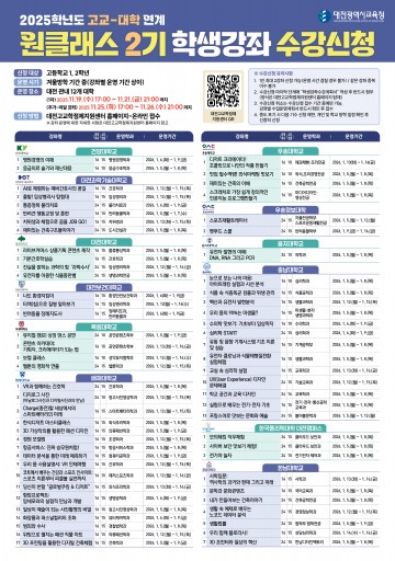 대전 고교생, 대학 강좌 직접 듣는다…원클래스 2기 19일 신청 시작