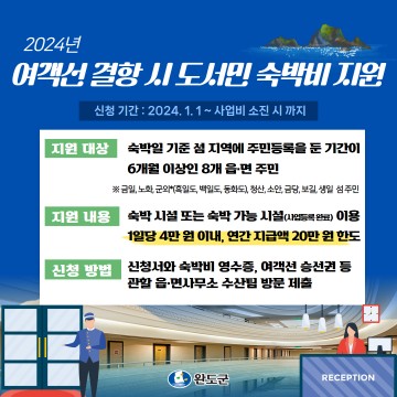 완도군, 여객선 결항 시 도서 주민 숙박비 지원