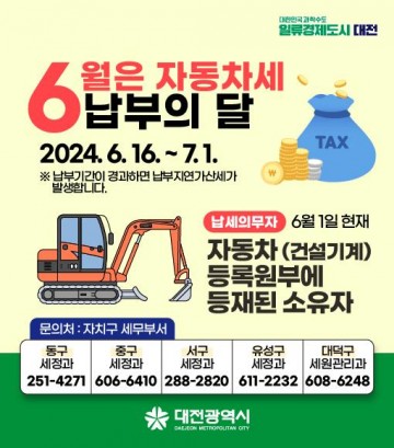 대전시, 1기분 자동차세 456억 1300만 원 부과