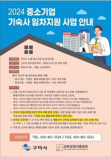 구미시, 중소기업 기숙사 임차비 지원사업 조건 완화