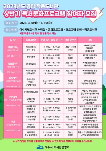 상반기 독서문화프로그램 여수시 작은도서관서 10일까지 모집  