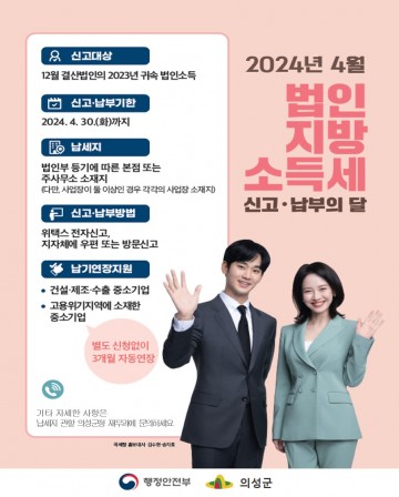 의성군, 4월 법인지방소득세 신고·납부의 달 운영