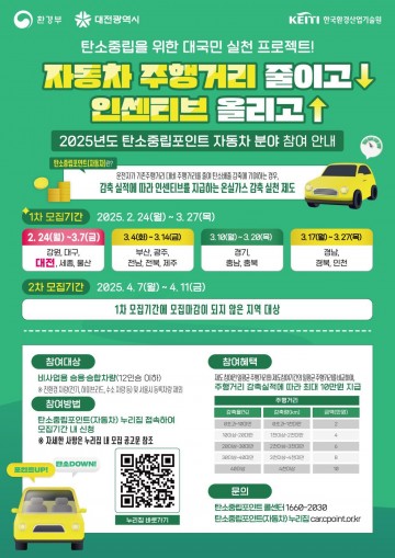 대전시, 자동차 탄소중립포인트제 참여자 모집…최대 10만원 인센티브