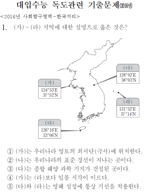 금년도 수능에 독도 1문제 나왔다.