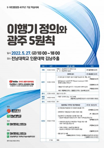 전남대 5·18연구소, ‘이행기 정의와 광주 5원칙’ 학술대회 개최