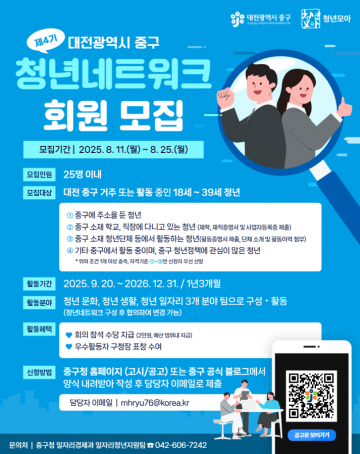 대전 중구, ‘제4기 청년네트워크’ 회원 25일까지 모집