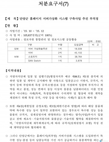 <기획보도 6. 정보 통신 지적분야> 단양군 홈페이지 서버가상화 시스템 구축사업 추진 부적정 적발