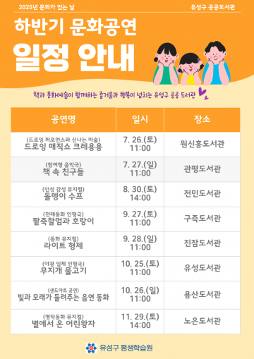 대전 유성구, ‘문화가 있는 날’ 도서관 공연 운영