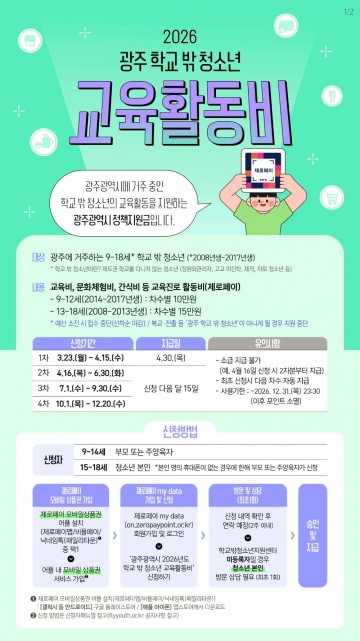 광주시, 학교 밖 청소년 교육활동비 지원 