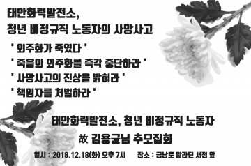 태안화력발전 청년 비정규직 노동자 故 김용균님 추모집회
