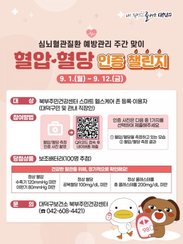 대전 대덕구, 심뇌혈관질환 예방 ‘혈압·혈당 인증 챌린지’ 운영