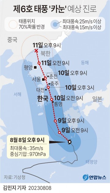 무더위 속 태풍 '카눈' 영향권으로…밤에 전국 비