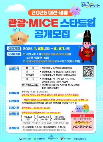 대전관광공사, 관광·MICE 스타트업 13곳 최대 3천만원 지원