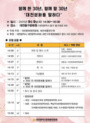 대전문화원연합회·대전세종연구원, ‘대전문화를 말하다’ 포럼 개최