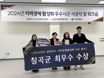 칠곡군, 2024년 지역경제 활성화평가 최우수상 수상