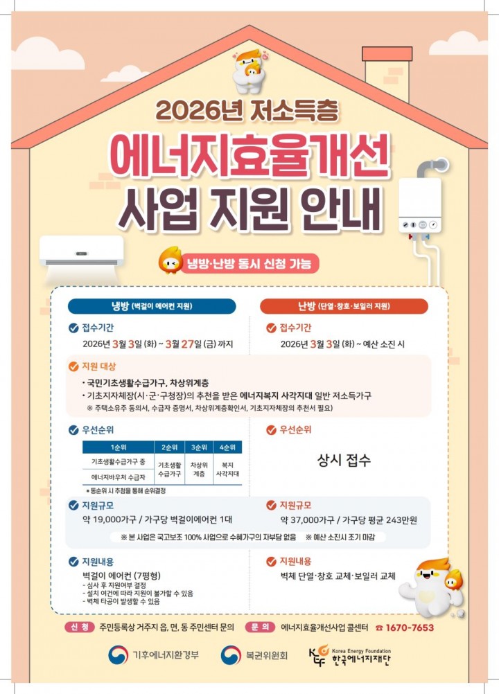 곡성군, 저소득층 에너지효율개선사업 신청 접수 