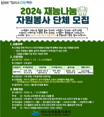  ‘찾아가는 재능나눔 프로그램’, 여수시 자원봉사 단체 모집