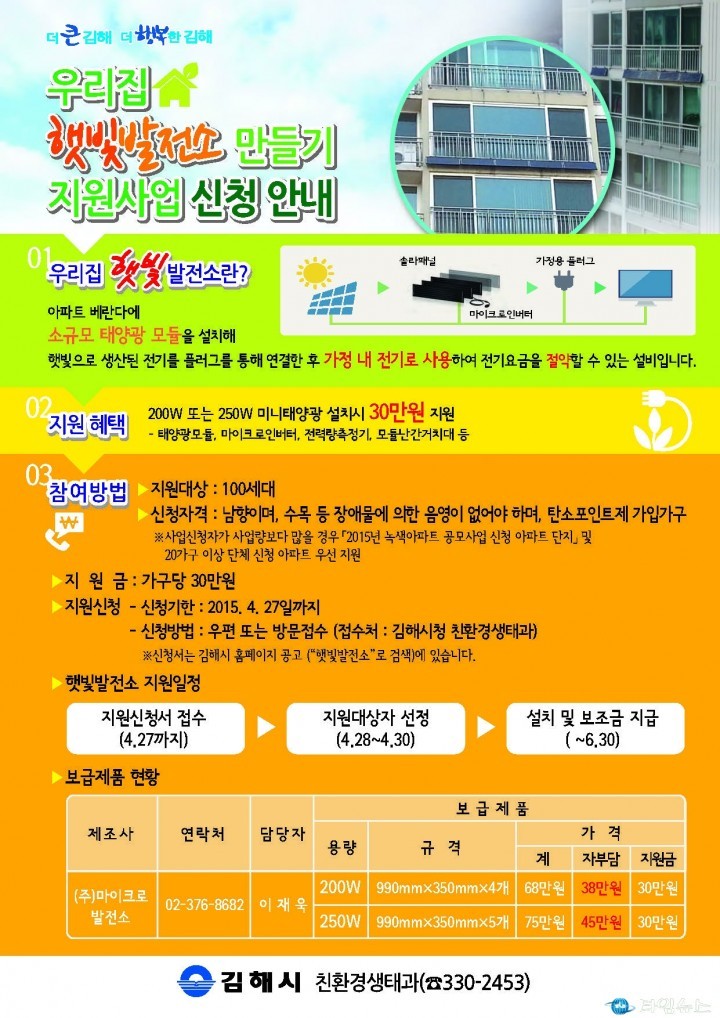 우리집 햇빛발전소 만들기 지원사업 시행