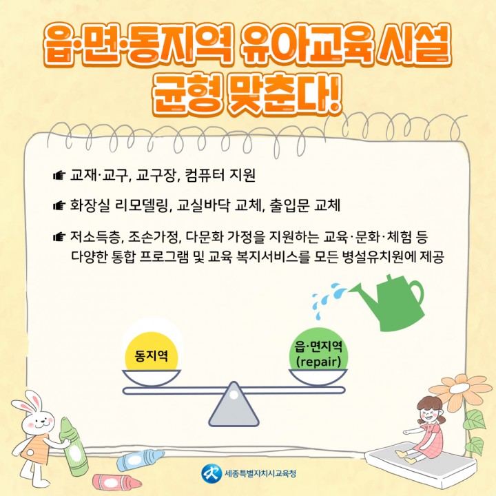 세종시교육청, 읍·면·동지역 유아교육 시설 “균형 맞춘다”